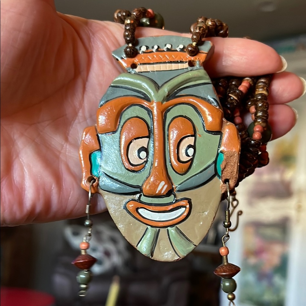 Handcrafted Tribal Mask Necklace - Picture 1 of 14